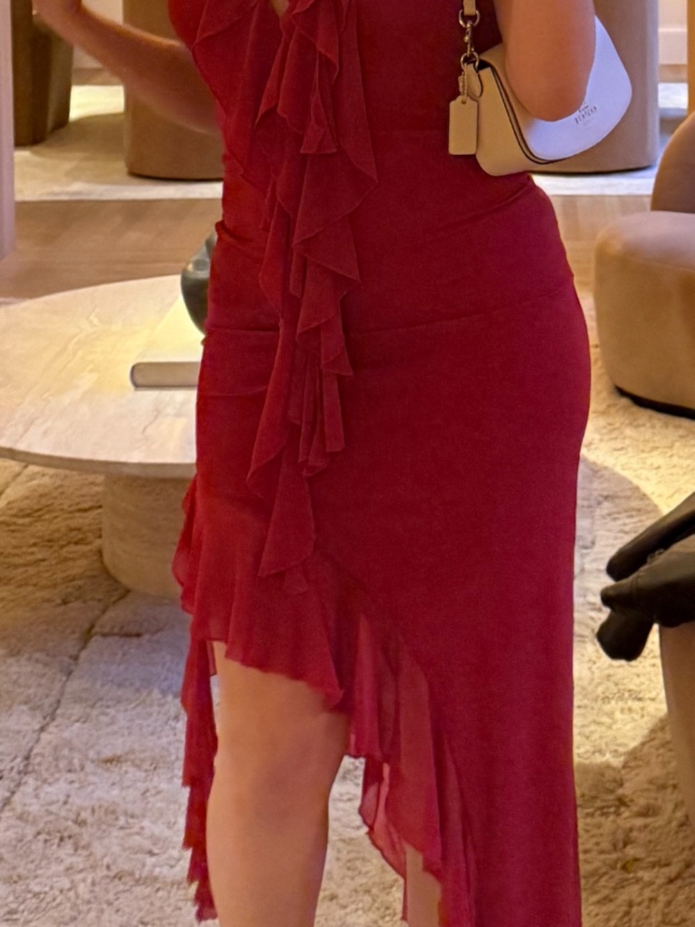 Red Ruffled High-Low Halter Dress - Picture 4 of 4